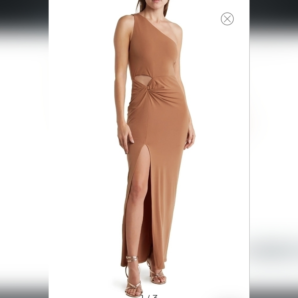 Alice + Olivia Ashby Twist Hip Cutout Dress in CAMEL Size 12